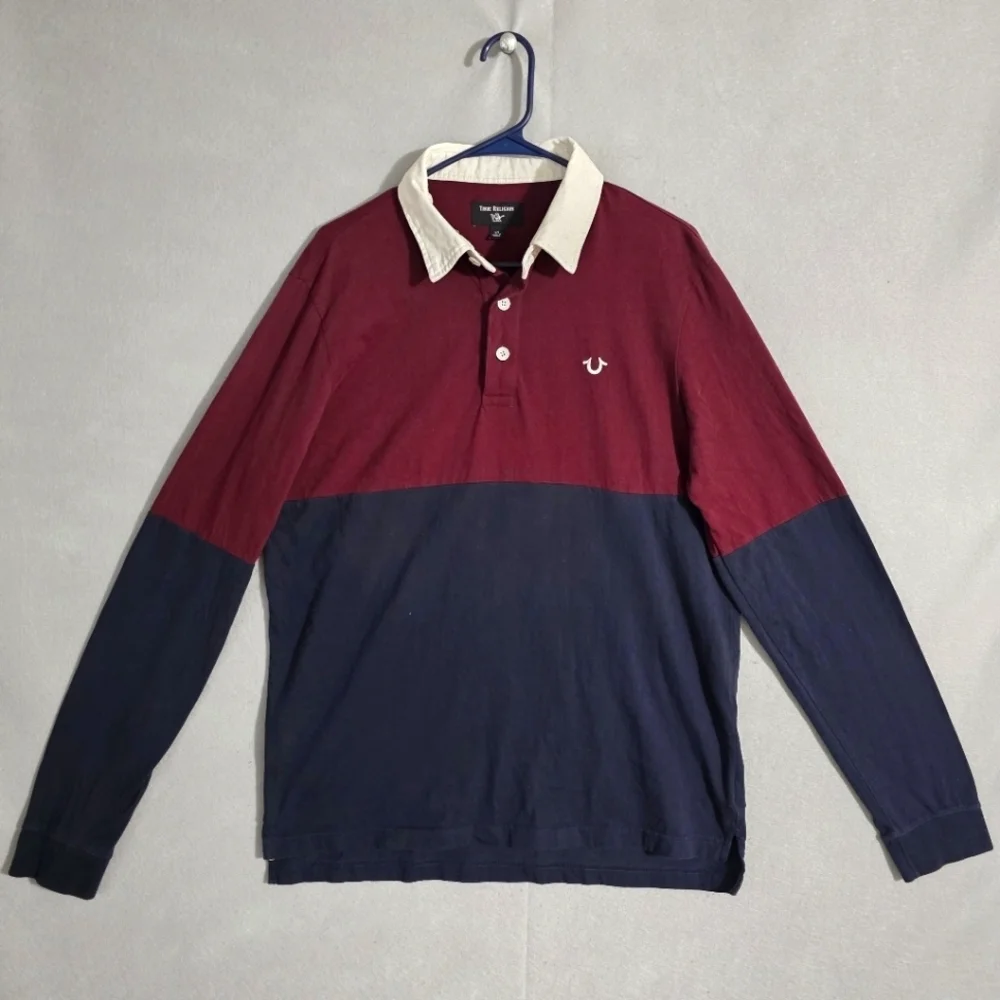True Religion Mens Color Block Rugby Shirt 100% Cotton 104933 Size Large